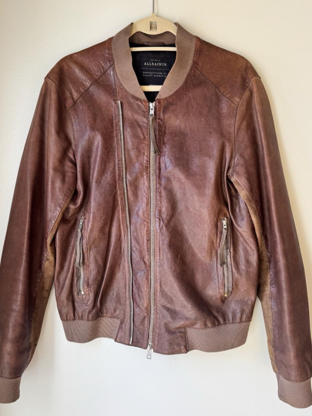 ALLSAINTS Brown Leather Bomber Jacket- Medium